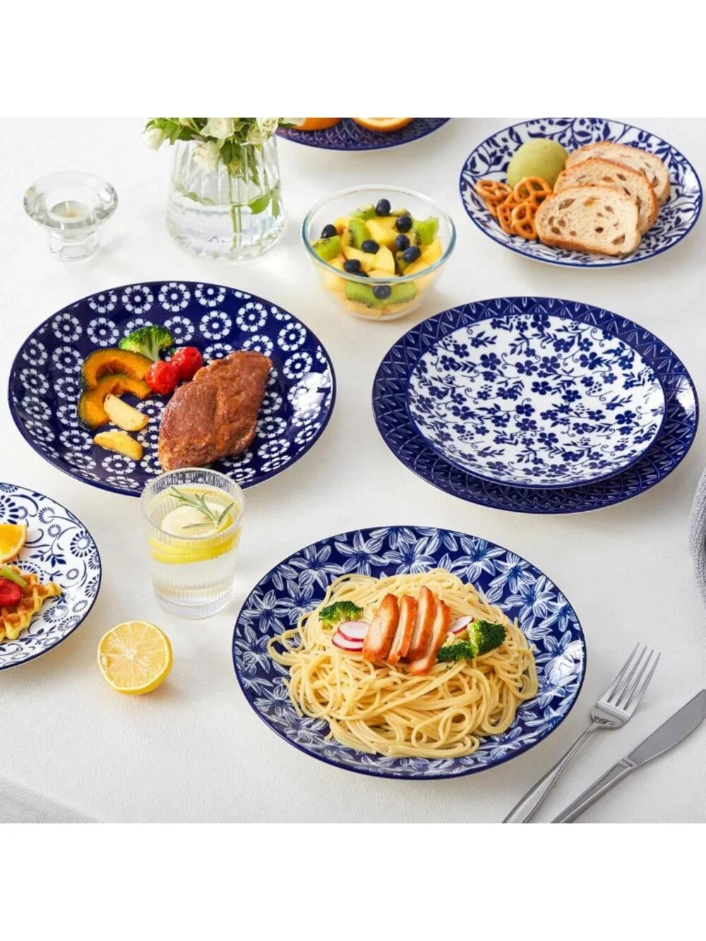 Vintage Blue Porcelain Dinner Plates Set of 6 - 10.25